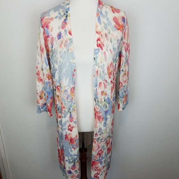 J.Jill Open Front Linen Cardigan Blossom Garden - Picture 5 of 8